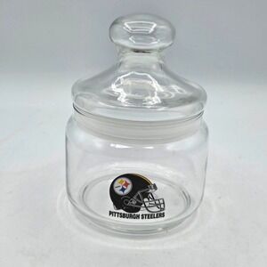 Pittsburgh Steelers Clear Glass Candy Jar with Lid  Official NFL License Sticker